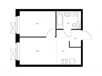 Двухкомнатная квартира 32.6 м²