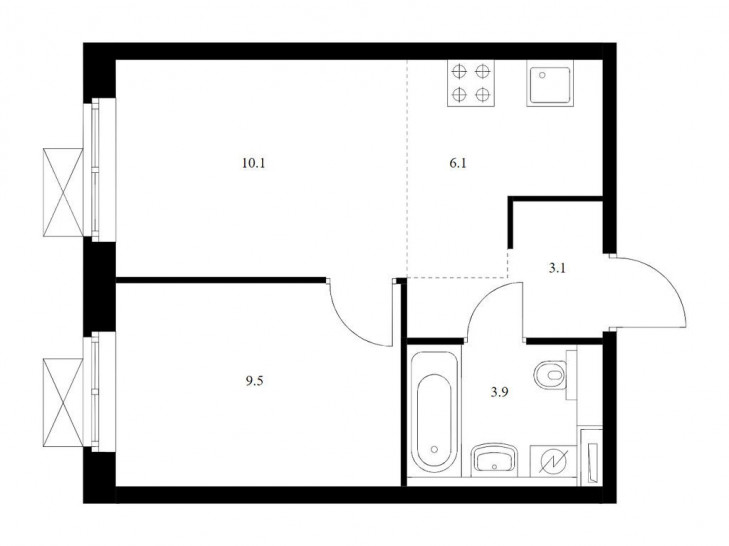 Двухкомнатная квартира 32.7 м²