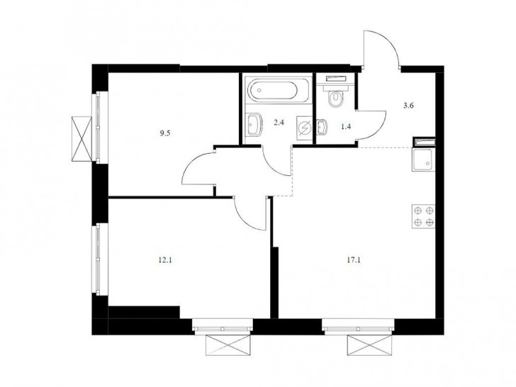 Двухкомнатная квартира 49 м²