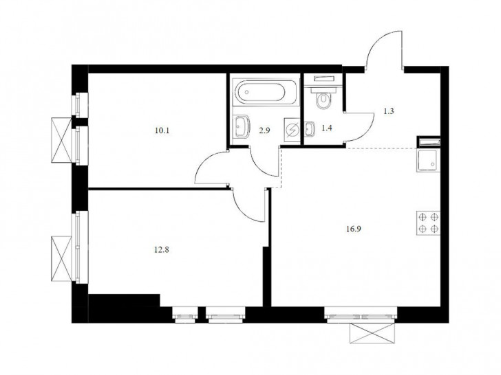 Двухкомнатная квартира 49.8 м²