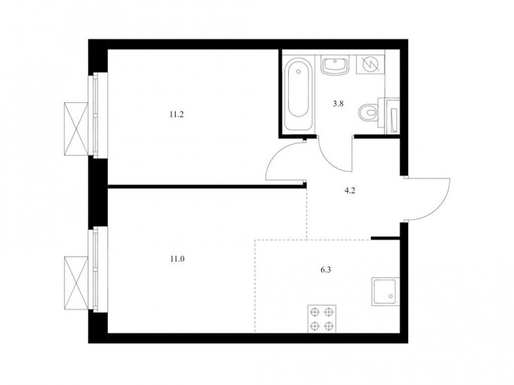 Двухкомнатная квартира 36.5 м²