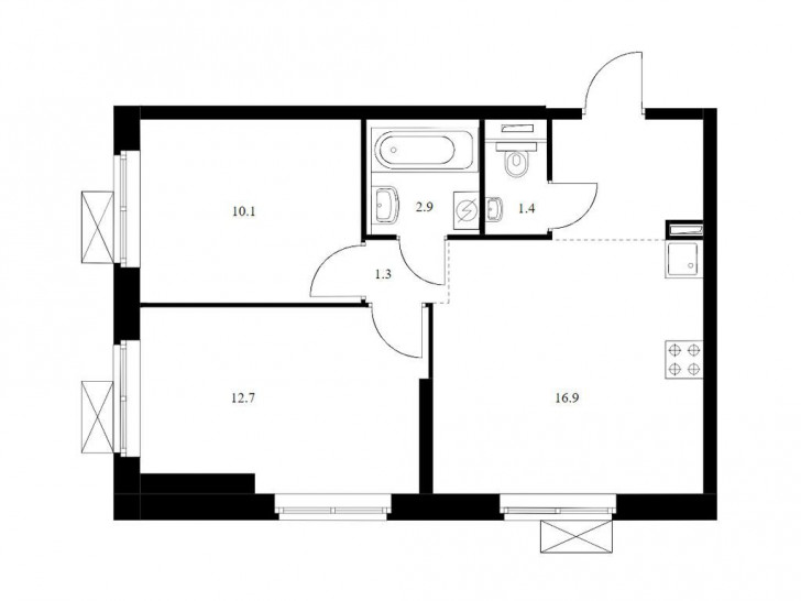 Двухкомнатная квартира 49.7 м²