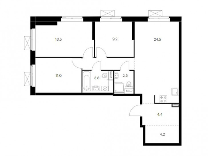 Трёхкомнатная квартира 78.7 м²